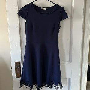 Navy blue knee length short sleeve dress. Size M